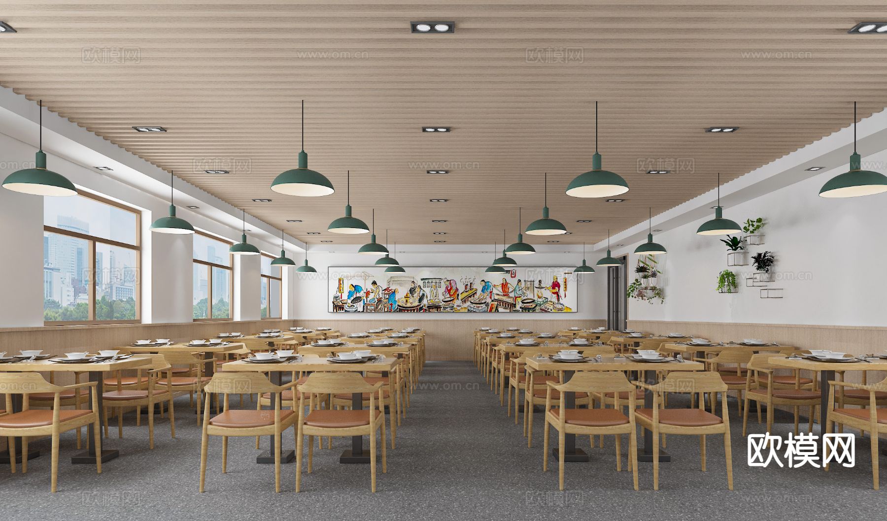 现代自助餐厅 员工餐厅 食堂3d模型下载（渲染图2）