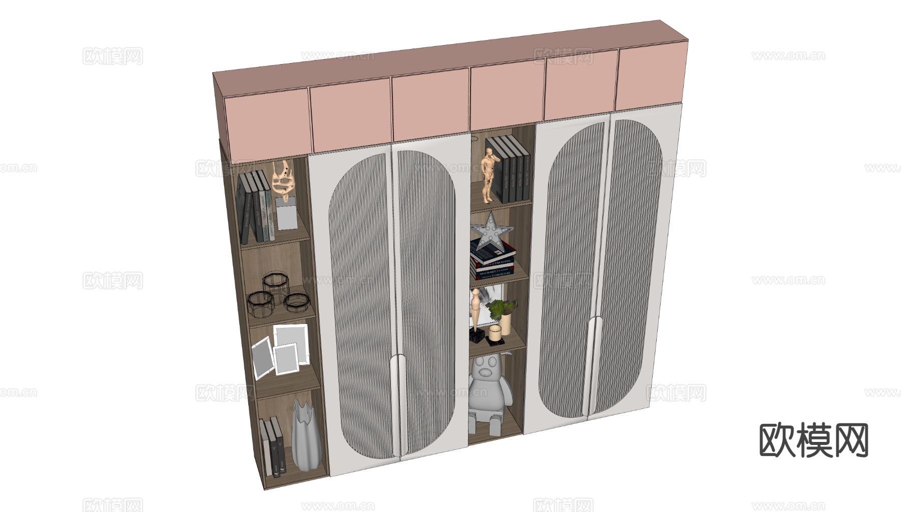现代开放格书柜su模型下载（渲染图1）