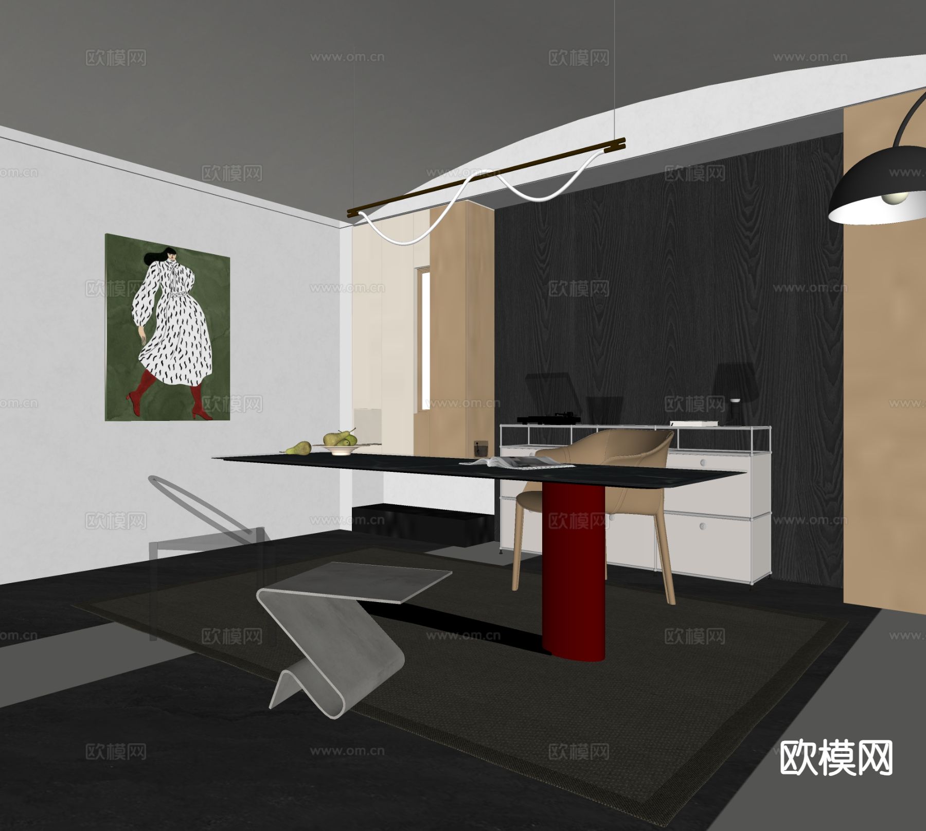 现代书房su模型下载（渲染图1）