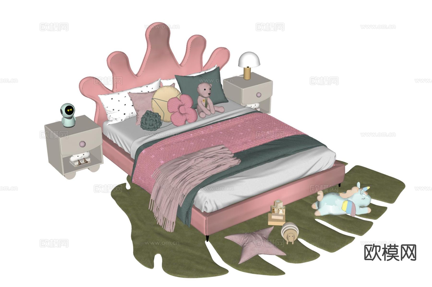 现代女孩床su模型下载（渲染图1）