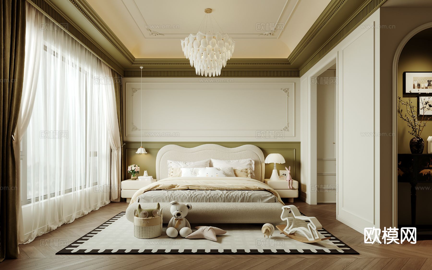 法式儿童房 女孩房su模型下载（渲染图2）