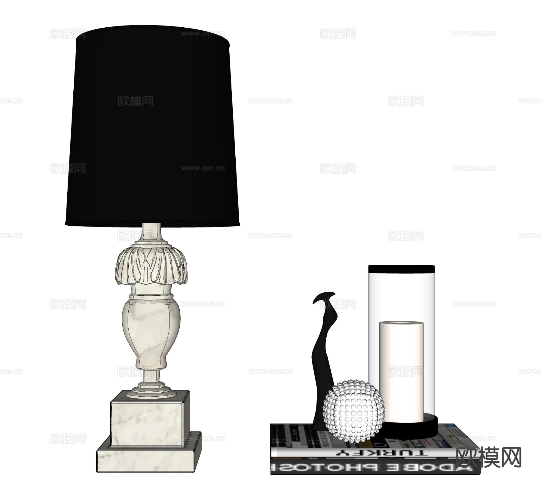 美式台灯su模型下载（渲染图1）