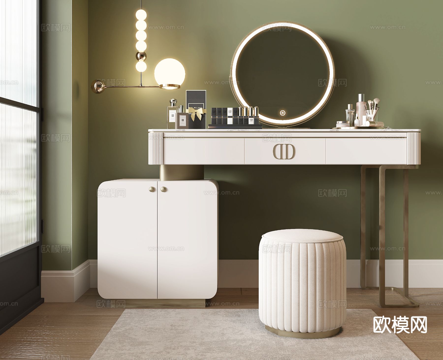 奶油风梳妆台 化妆桌3d模型下载
