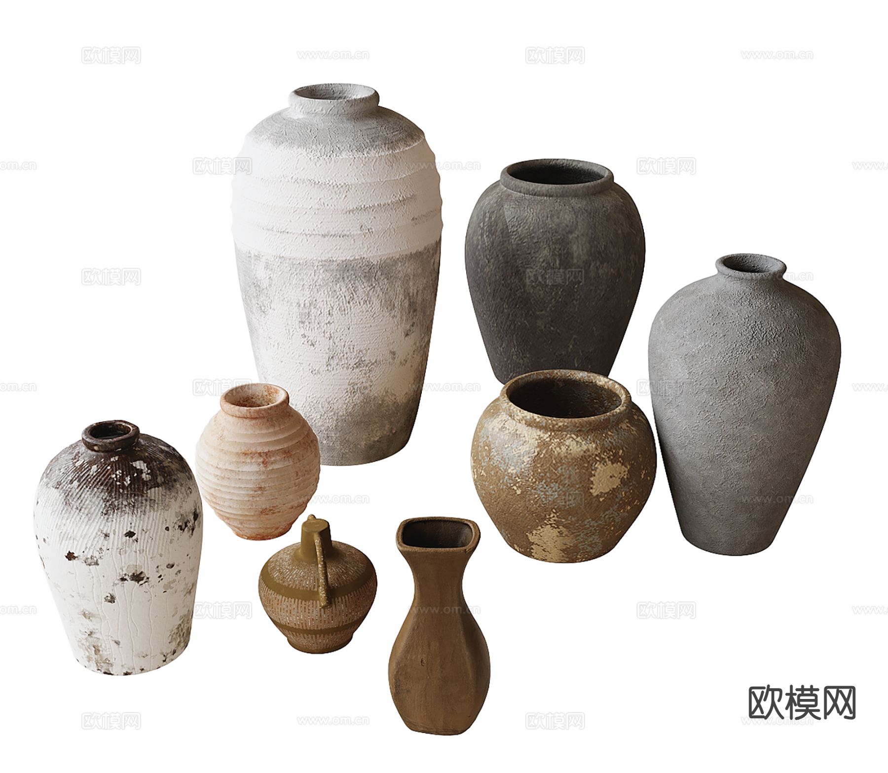 现代陶罐 土罐 器皿3d模型下载