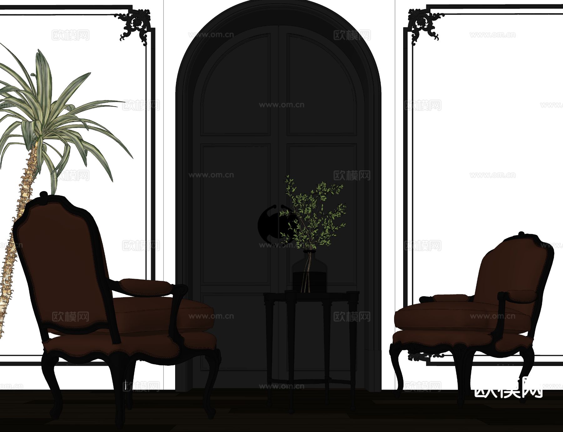 简欧轻奢休闲椅 餐椅su模型下载（渲染图1）