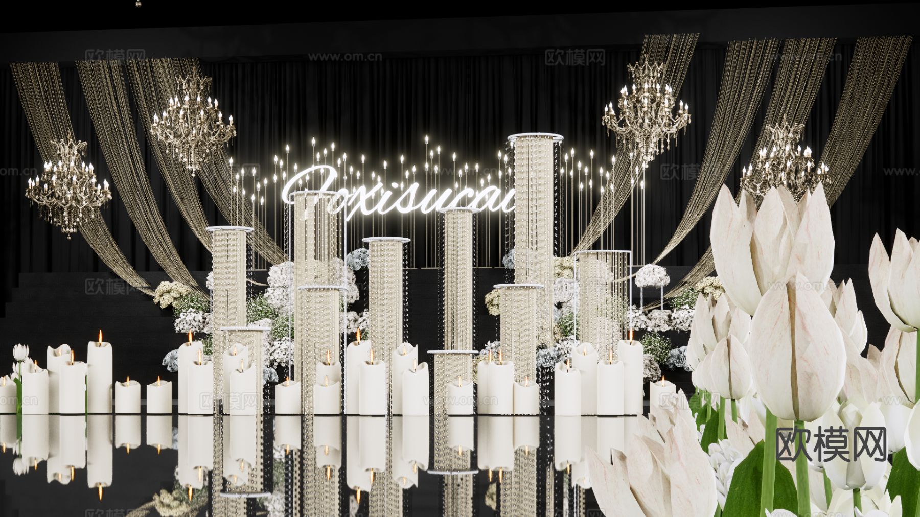 大气秀场水晶灯 婚礼吊顶场景su模型下载（渲染图4）