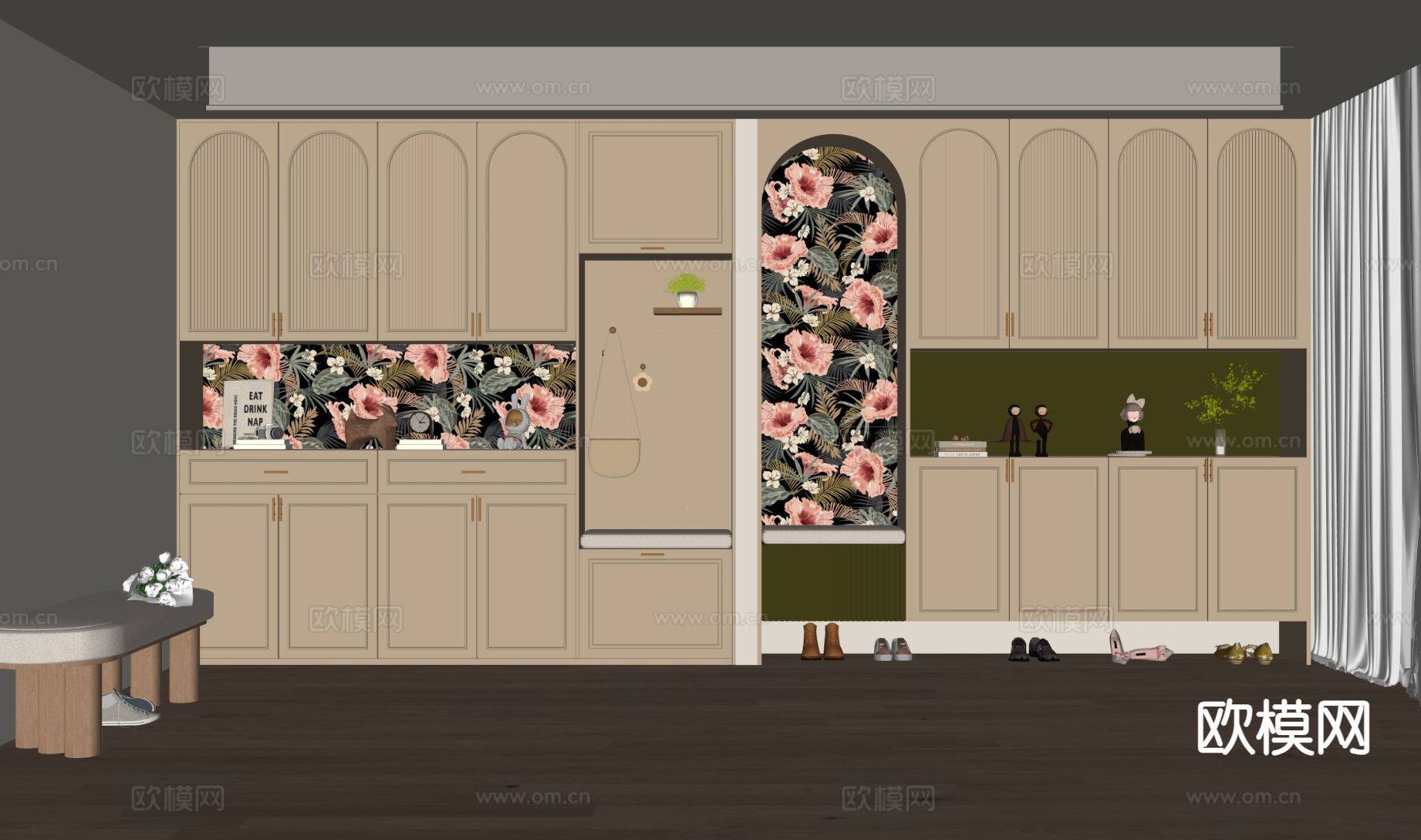 法式鞋柜su模型下载（渲染图1）