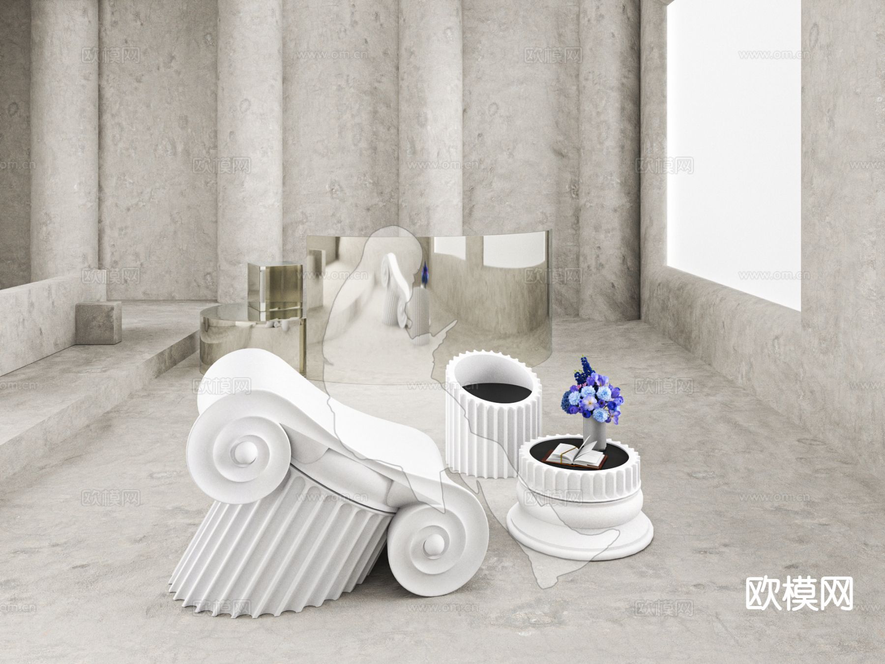 欧式椅子 休闲椅 桌几3d模型下载（渲染图3）