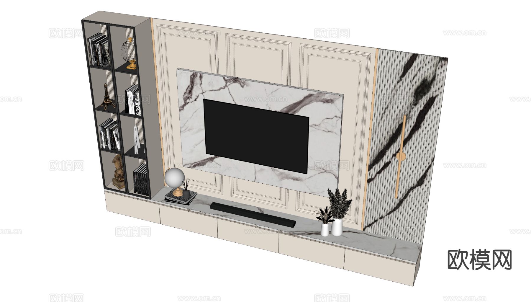 电视背景墙柜su模型下载（渲染图1）