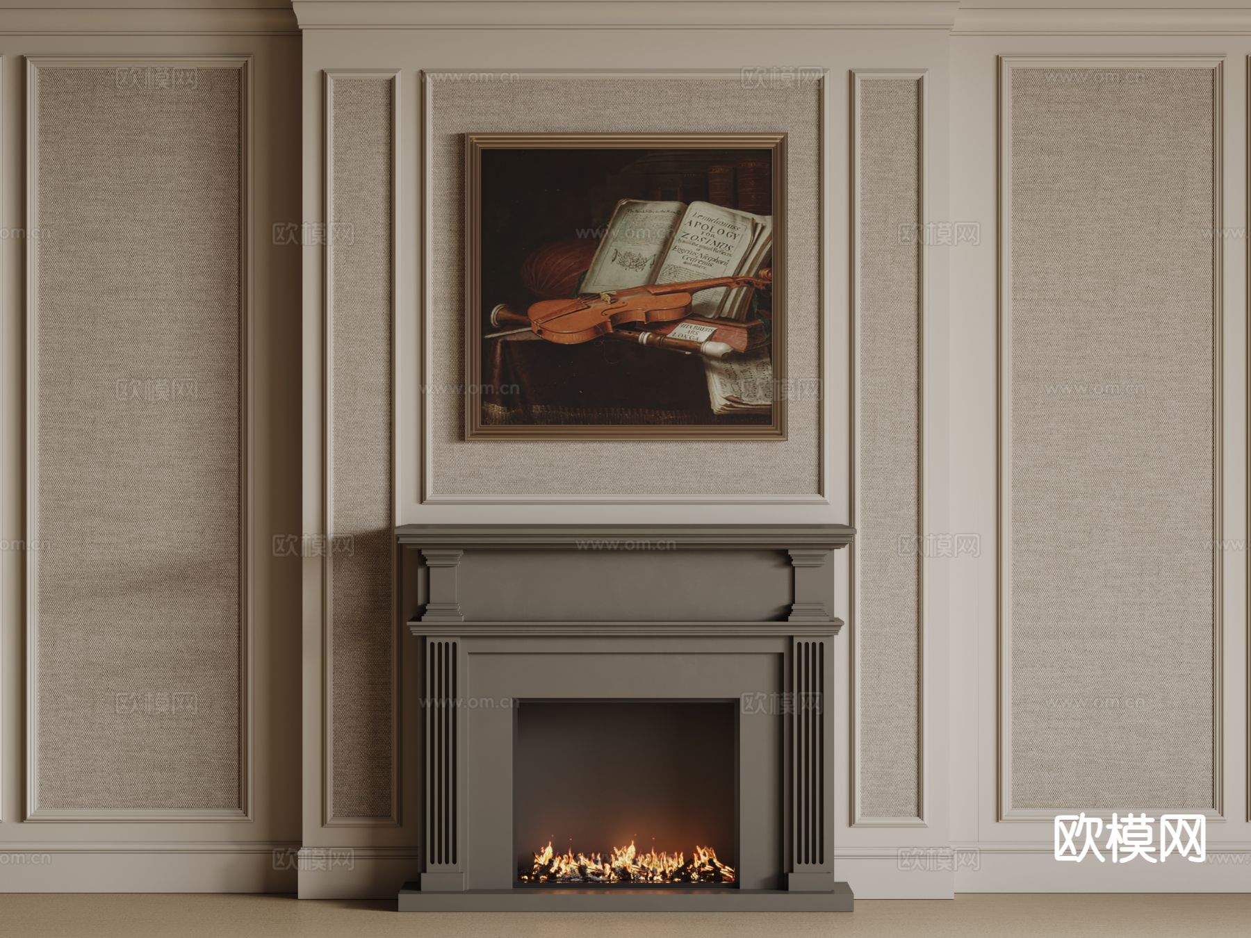 欧式背景墙 壁炉 雕花线条3d模型下载