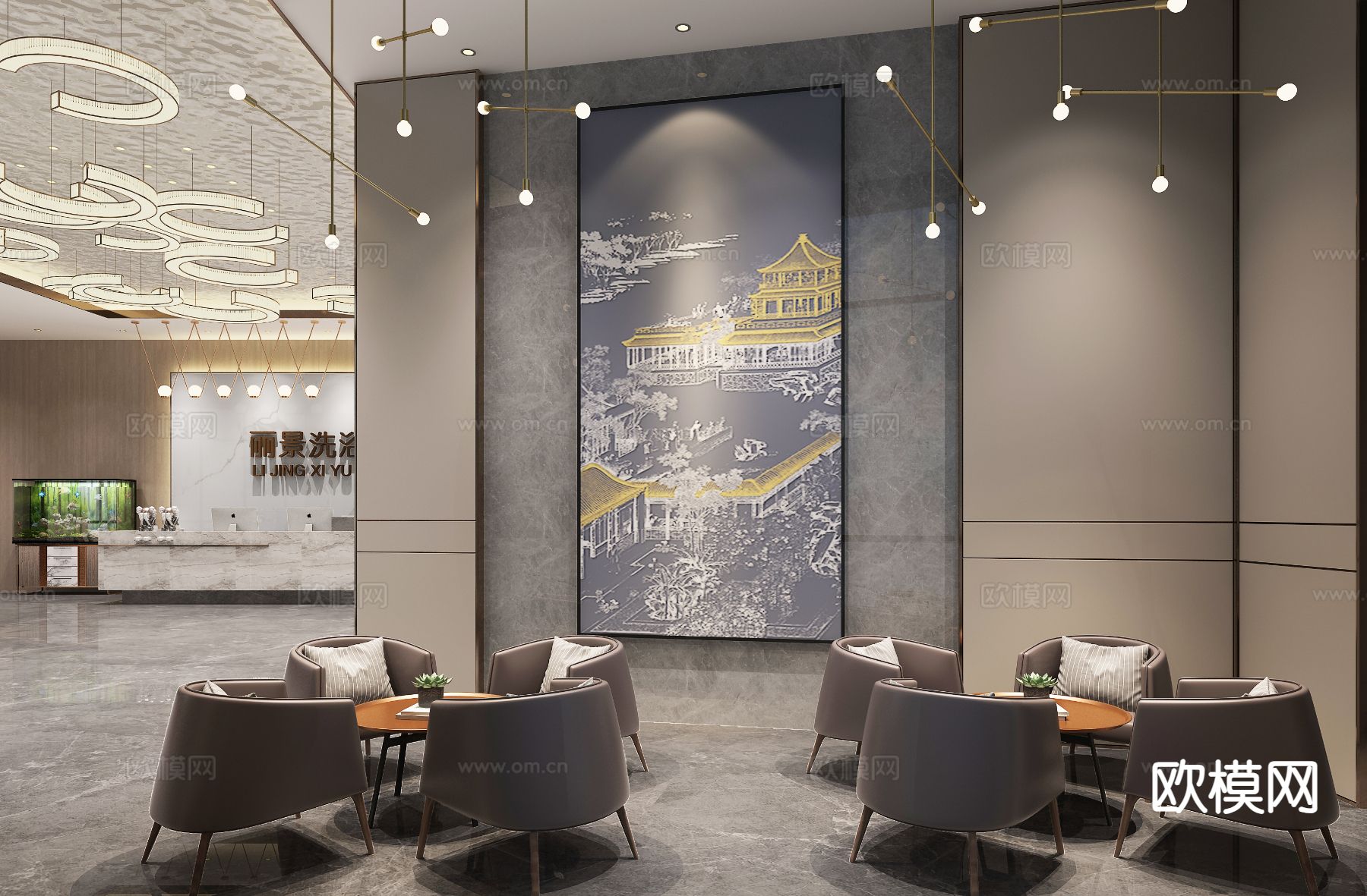 新中式洗浴中心3d模型下载（渲染图3）