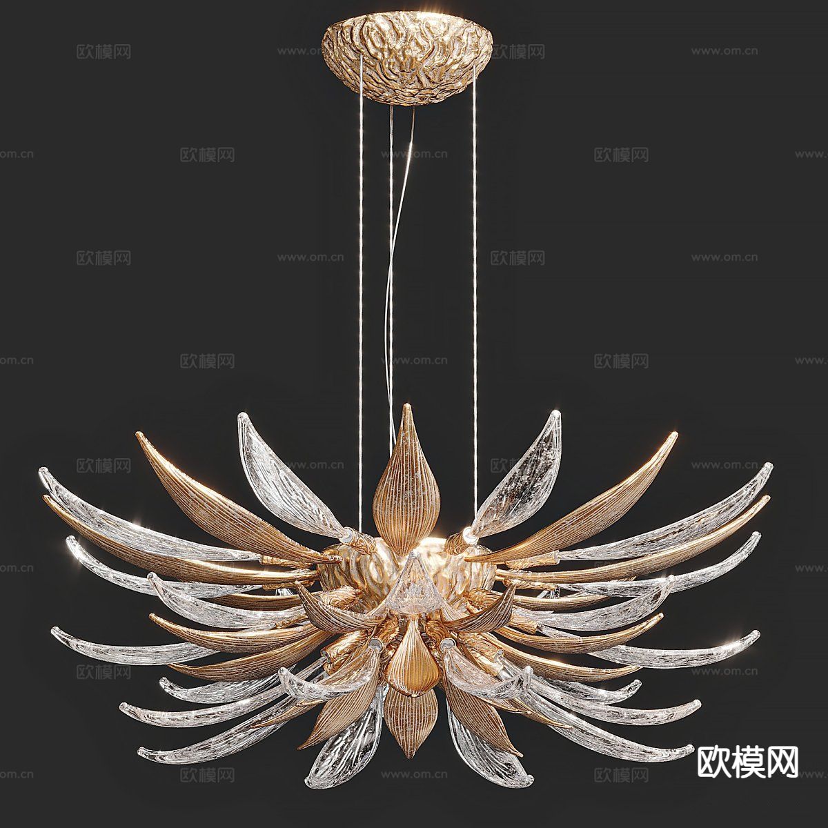 现代水晶吊灯 玻璃吊灯su模型下载（渲染图2）