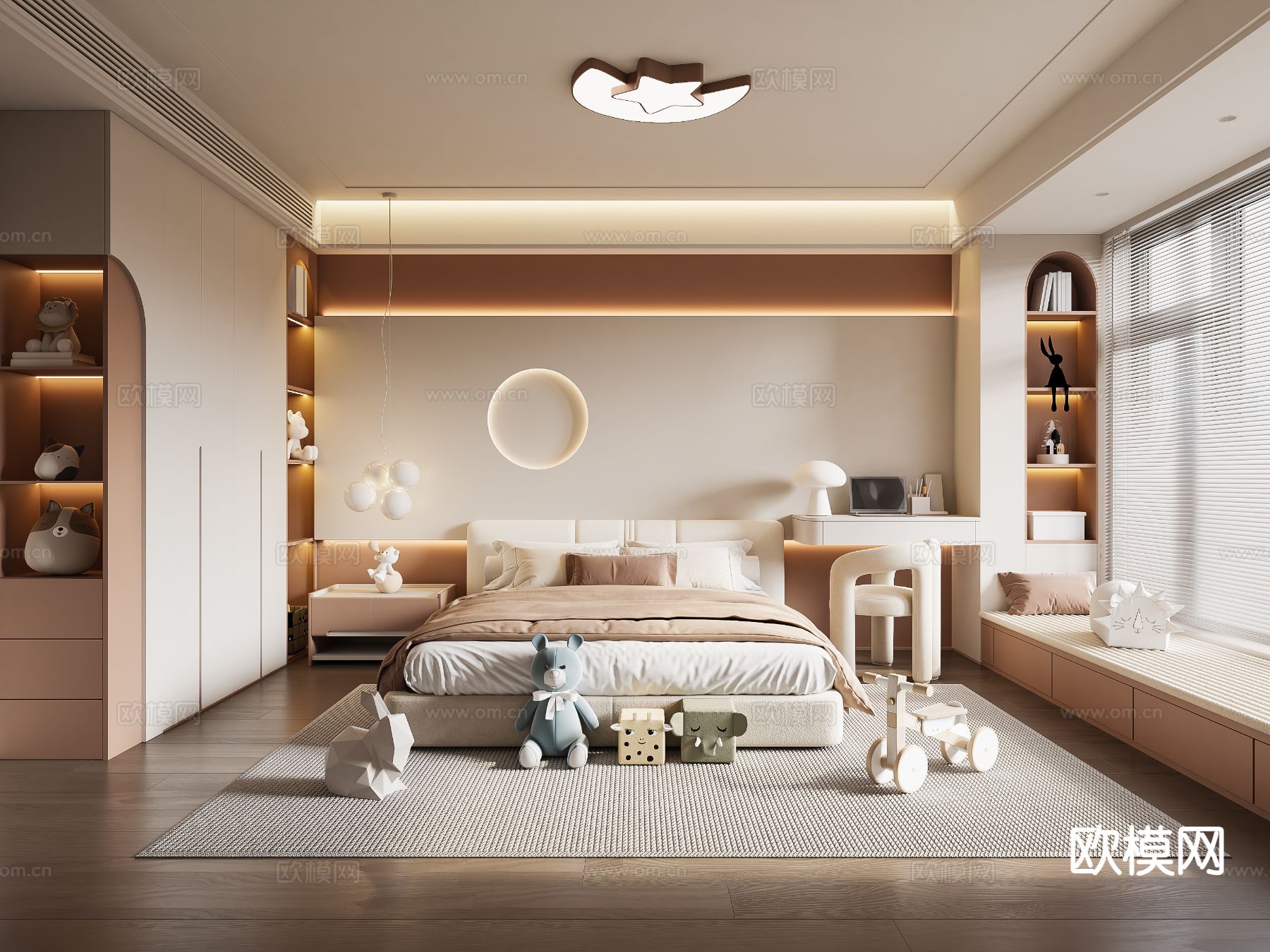 奶油风儿童房 女孩房 小孩房3d模型下载