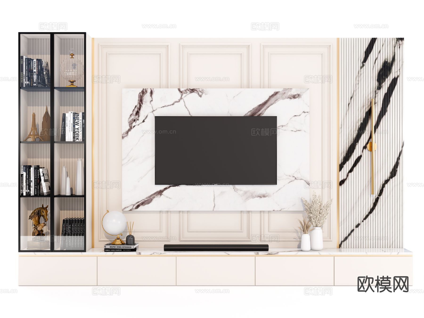 电视背景墙柜su模型下载（渲染图2）