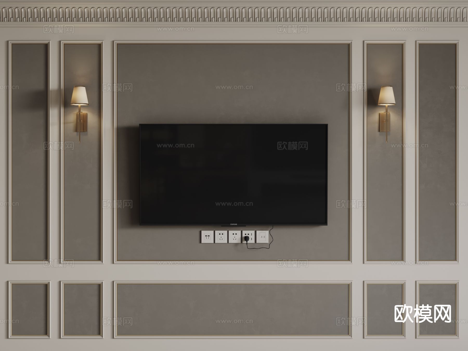 欧式背景墙 电视背景3d模型下载