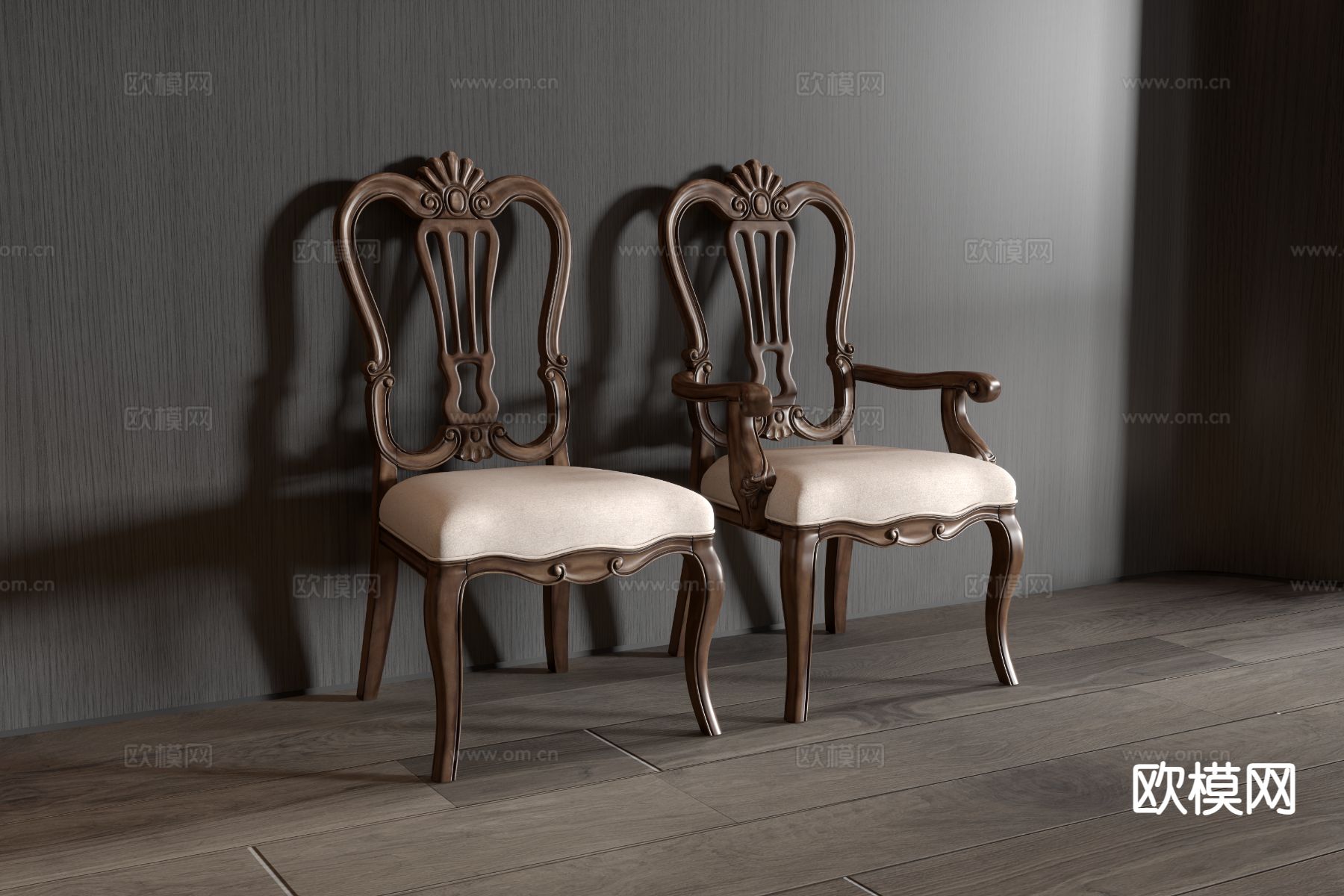 美式单椅 餐椅 休闲椅3d模型下载