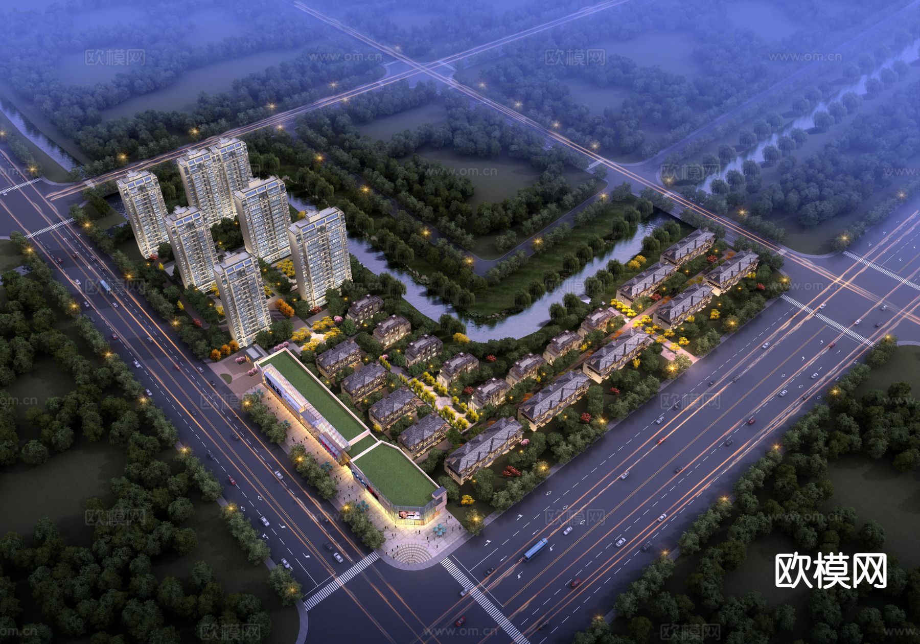 住宅小区鸟瞰规划3d模型下载