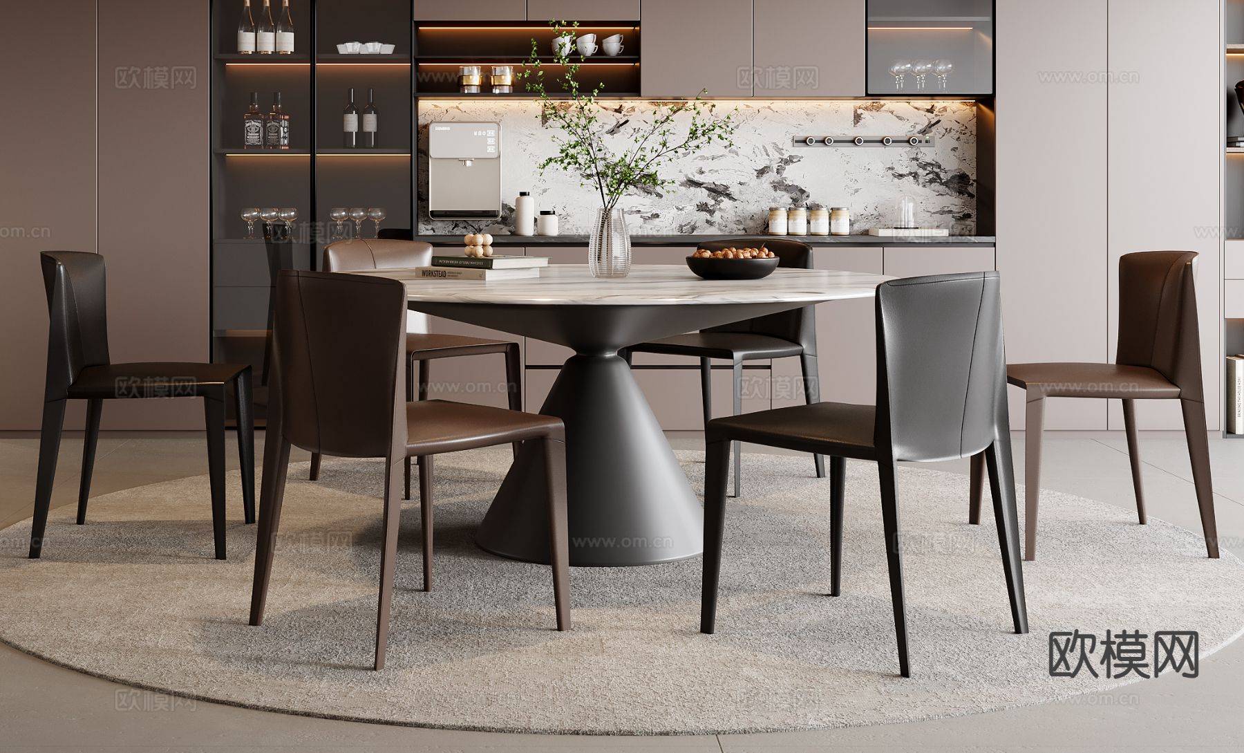 意式餐桌椅 圆餐桌3d模型下载