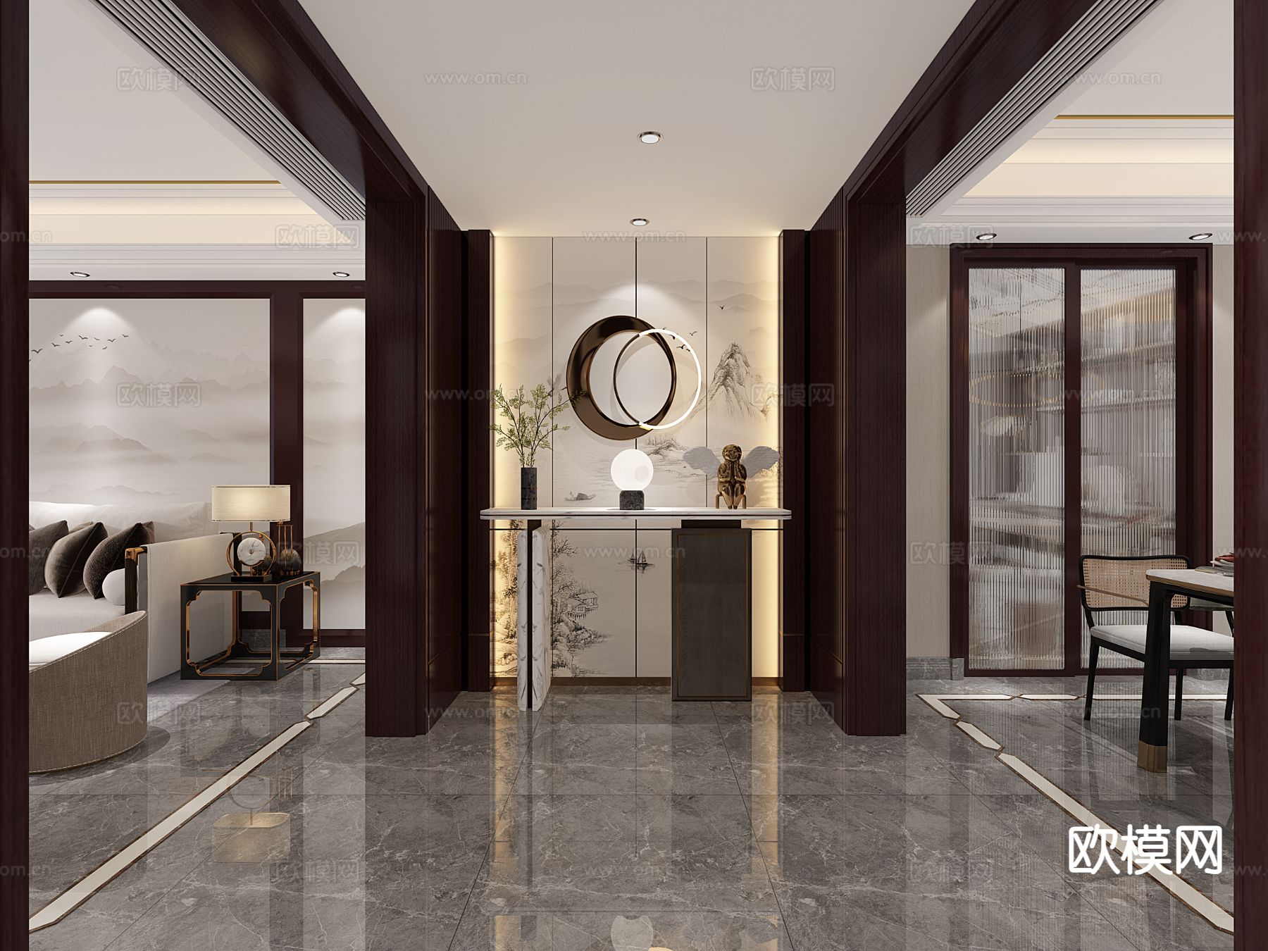 新中式玄关过道3d模型下载