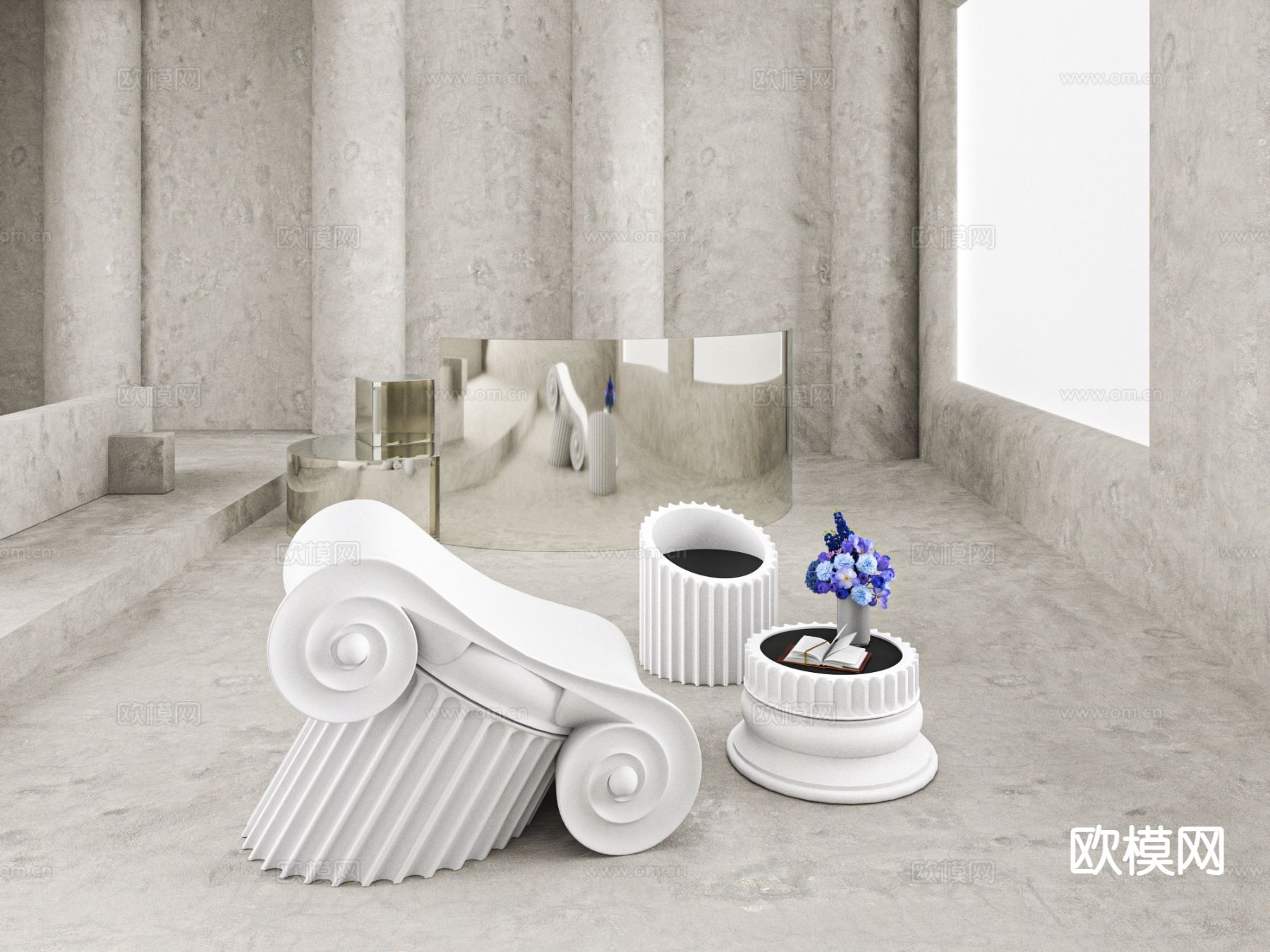 欧式椅子 休闲椅 桌几3d模型下载（渲染图1）