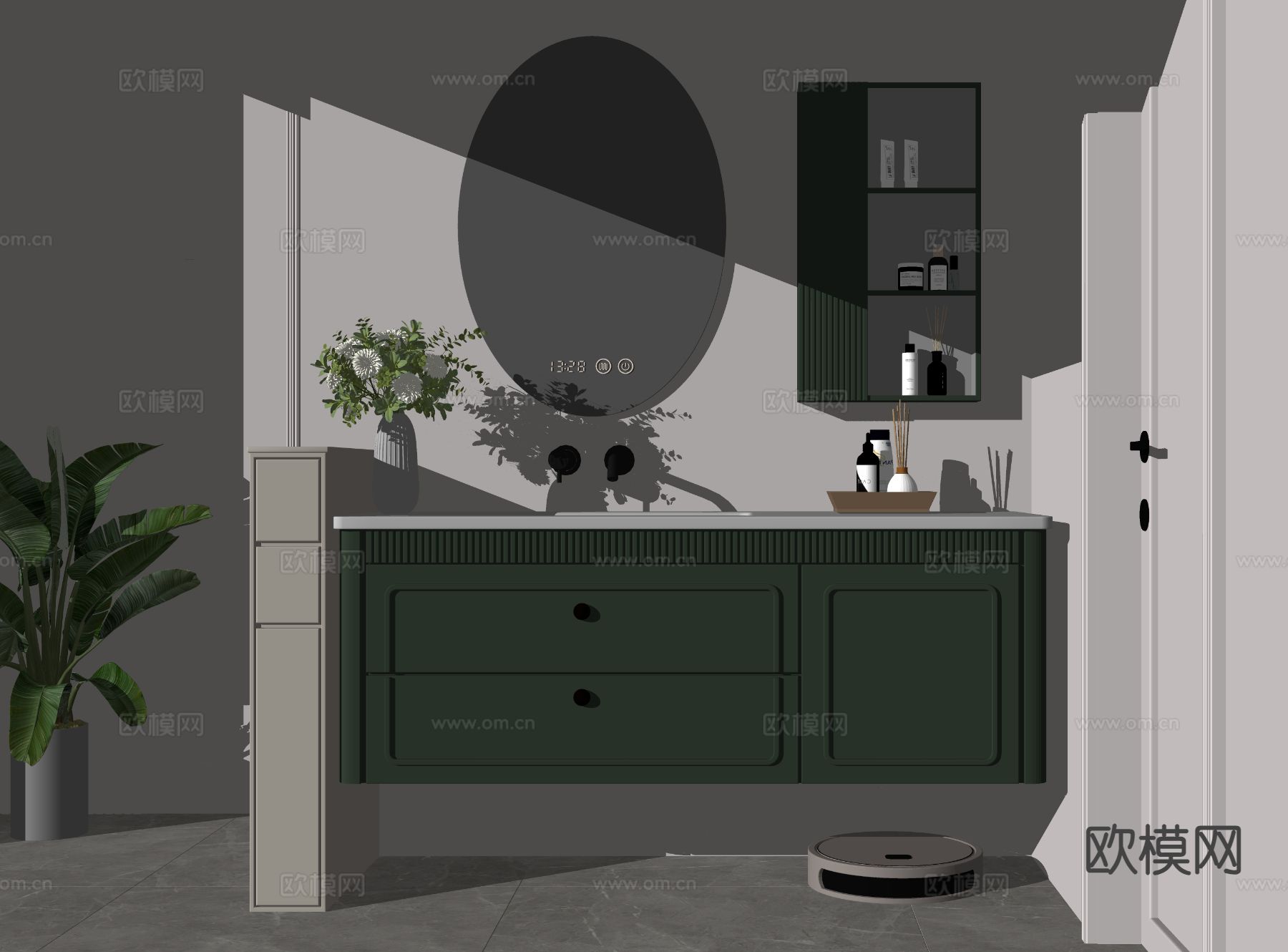奶油风浴室柜 洗手柜su模型下载（渲染图1）