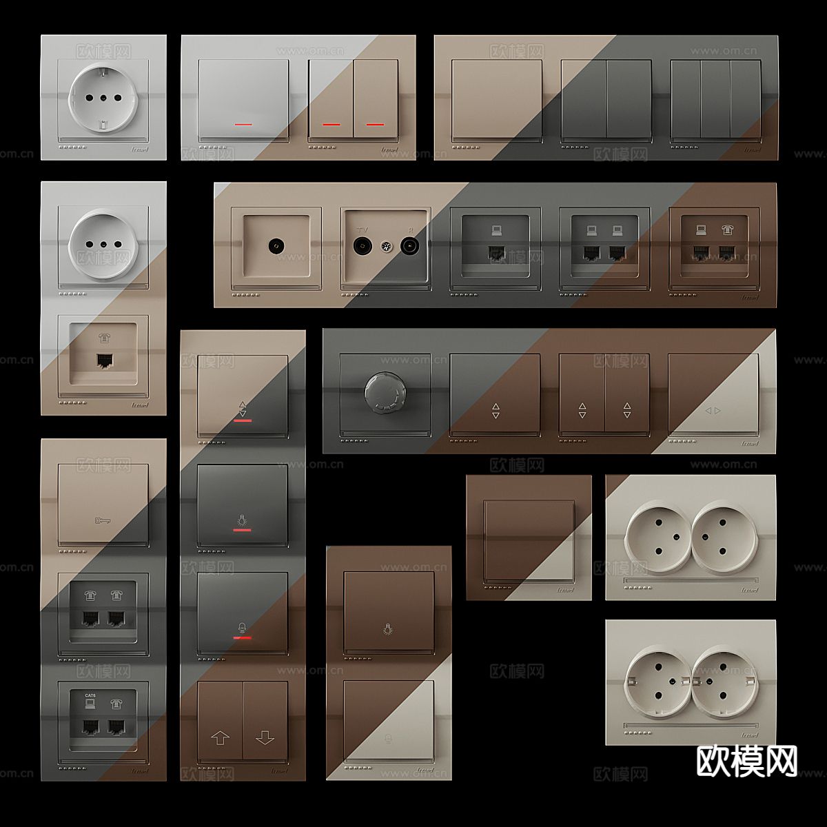 现代插座开关 面板3d模型下载（渲染图1）