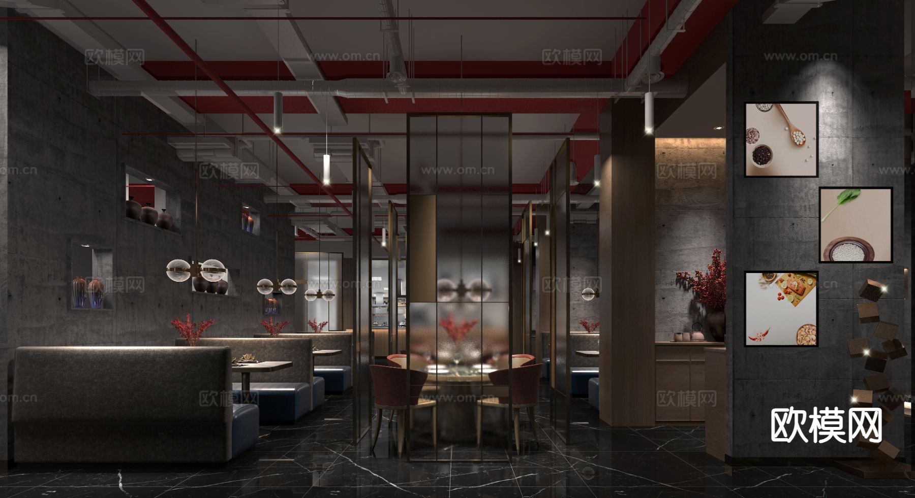 暗黑风中餐厅3d模型下载（渲染图1）