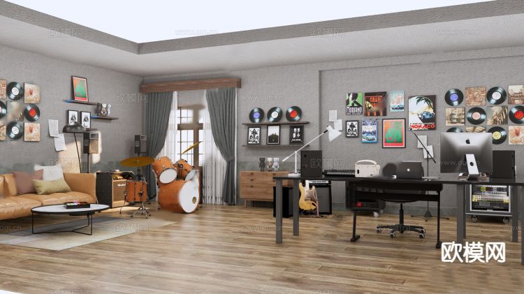 音乐工作室 音乐娱乐室su模型下载（渲染图2）