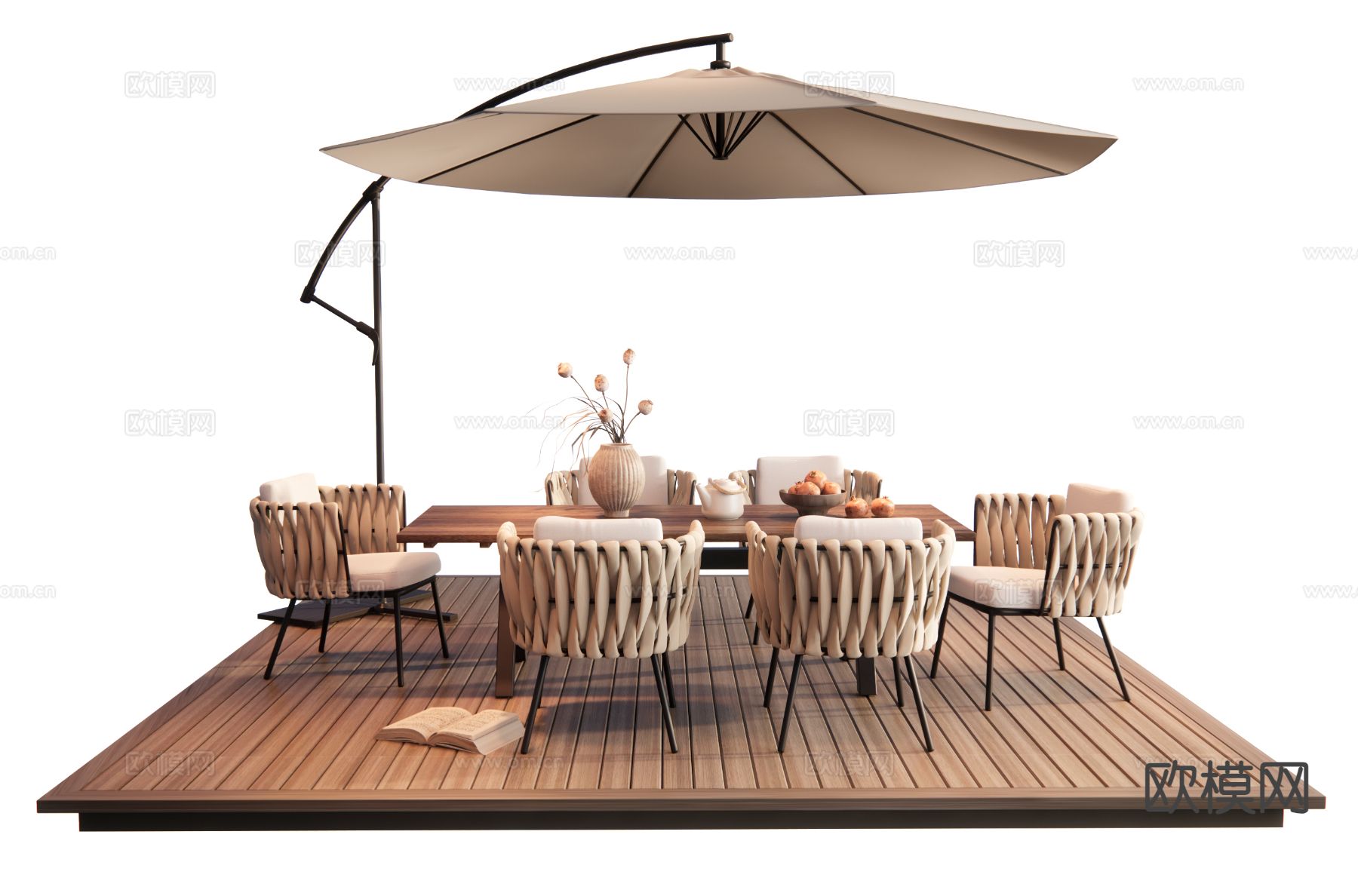 现代户外桌椅 户外餐桌 遮阳伞3d模型下载