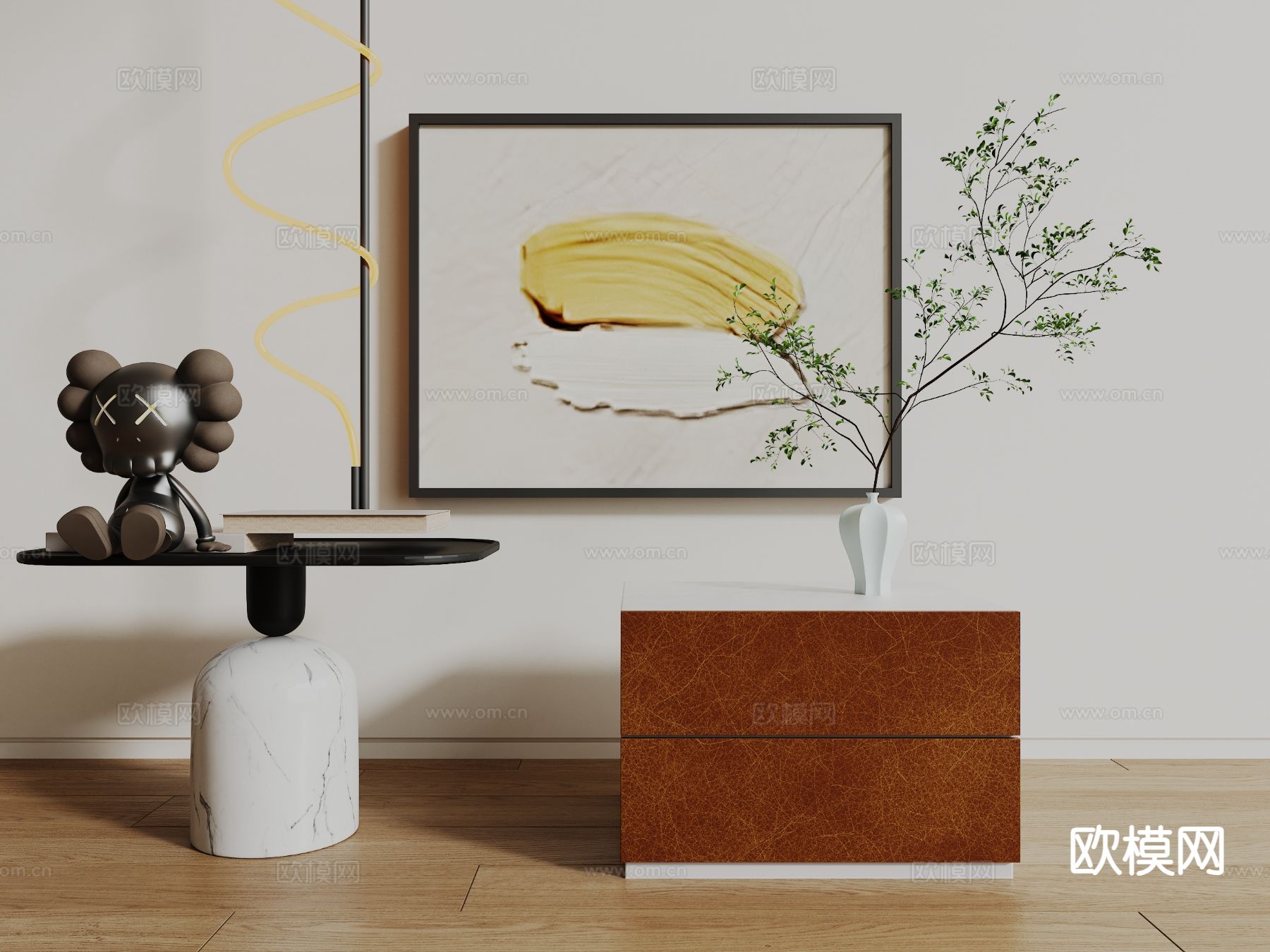 现代床头柜su模型下载（渲染图2）