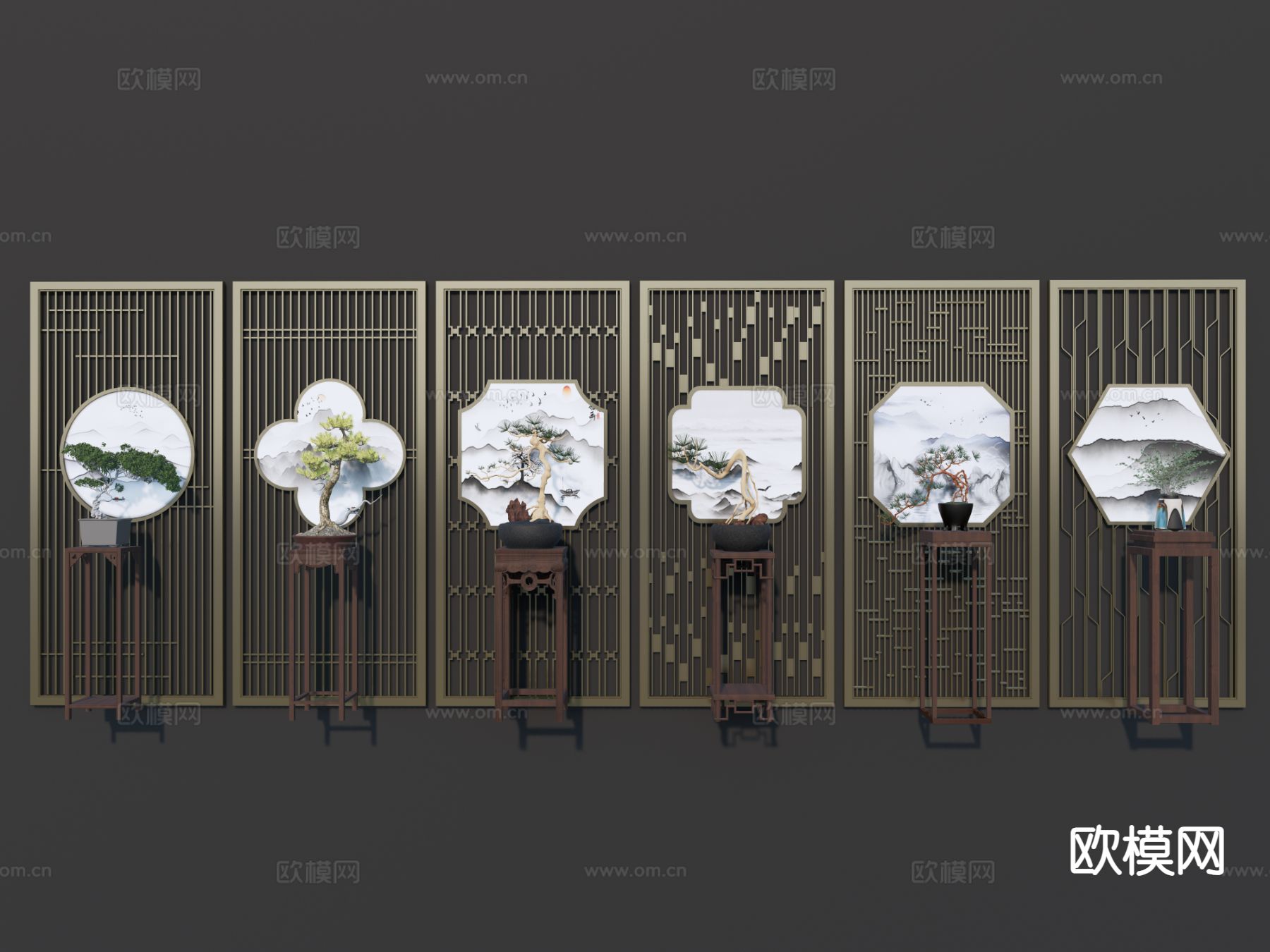 新中式屏风 隔断su模型下载（渲染图2）