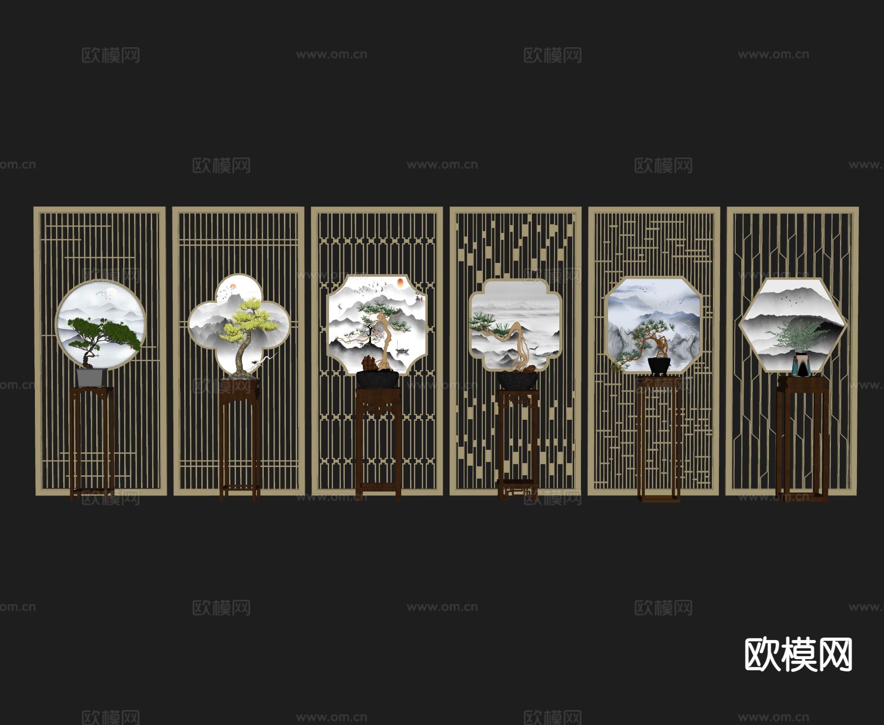 新中式屏风 隔断su模型下载（渲染图1）