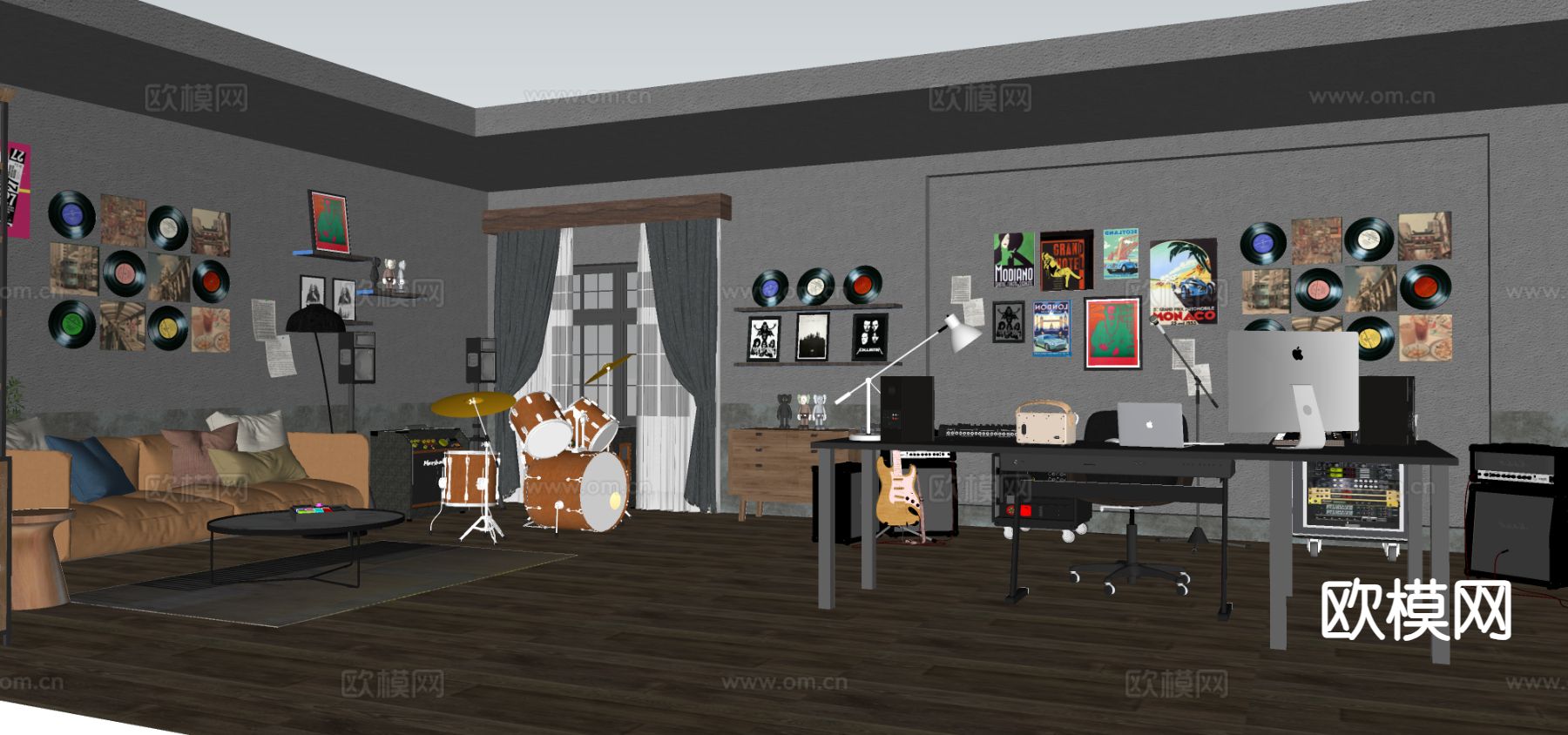 音乐工作室 音乐娱乐室su模型下载（渲染图1）