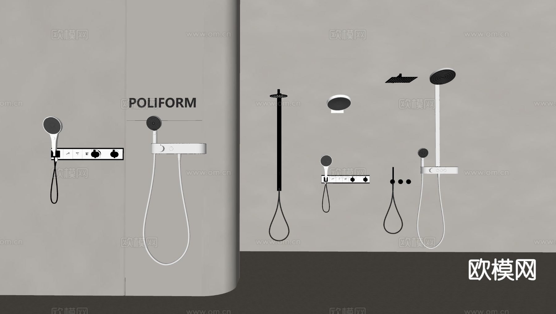奶油风花洒 恒温淋浴 隐藏花洒su模型下载（渲染图1）