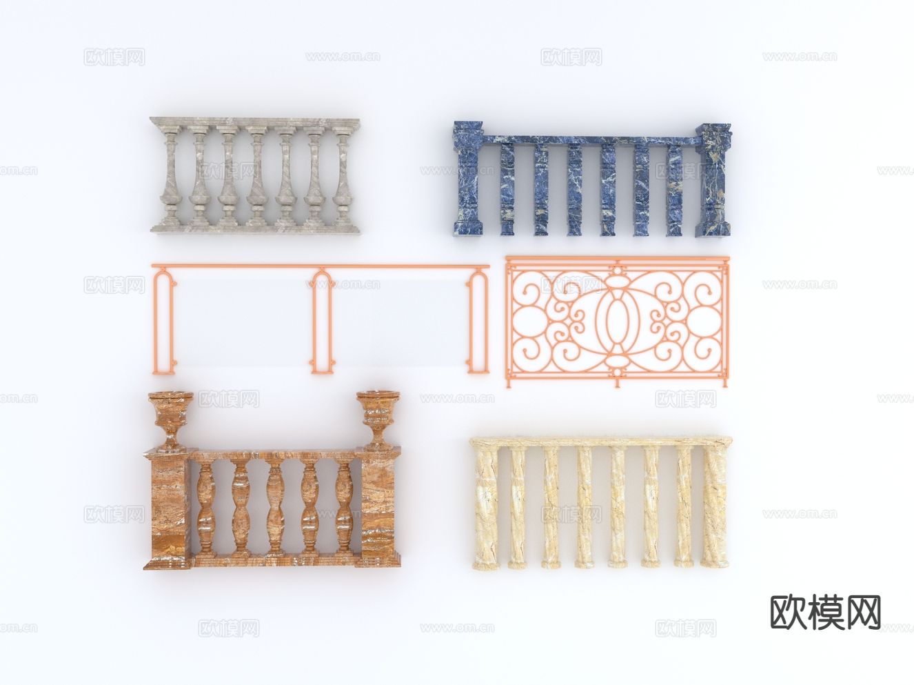 欧式栏杆 扶手 石材栏杆 大理石栏杆3d模型下载
