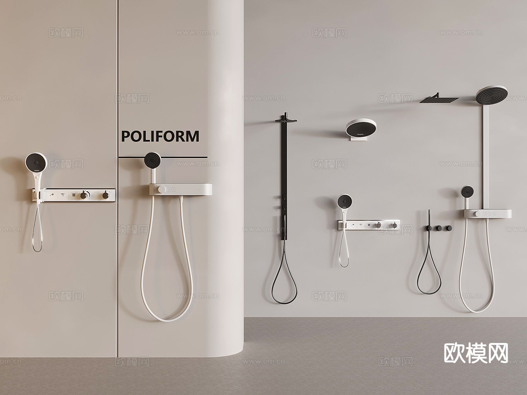 奶油风花洒 恒温淋浴 隐藏花洒su模型下载（渲染图2）