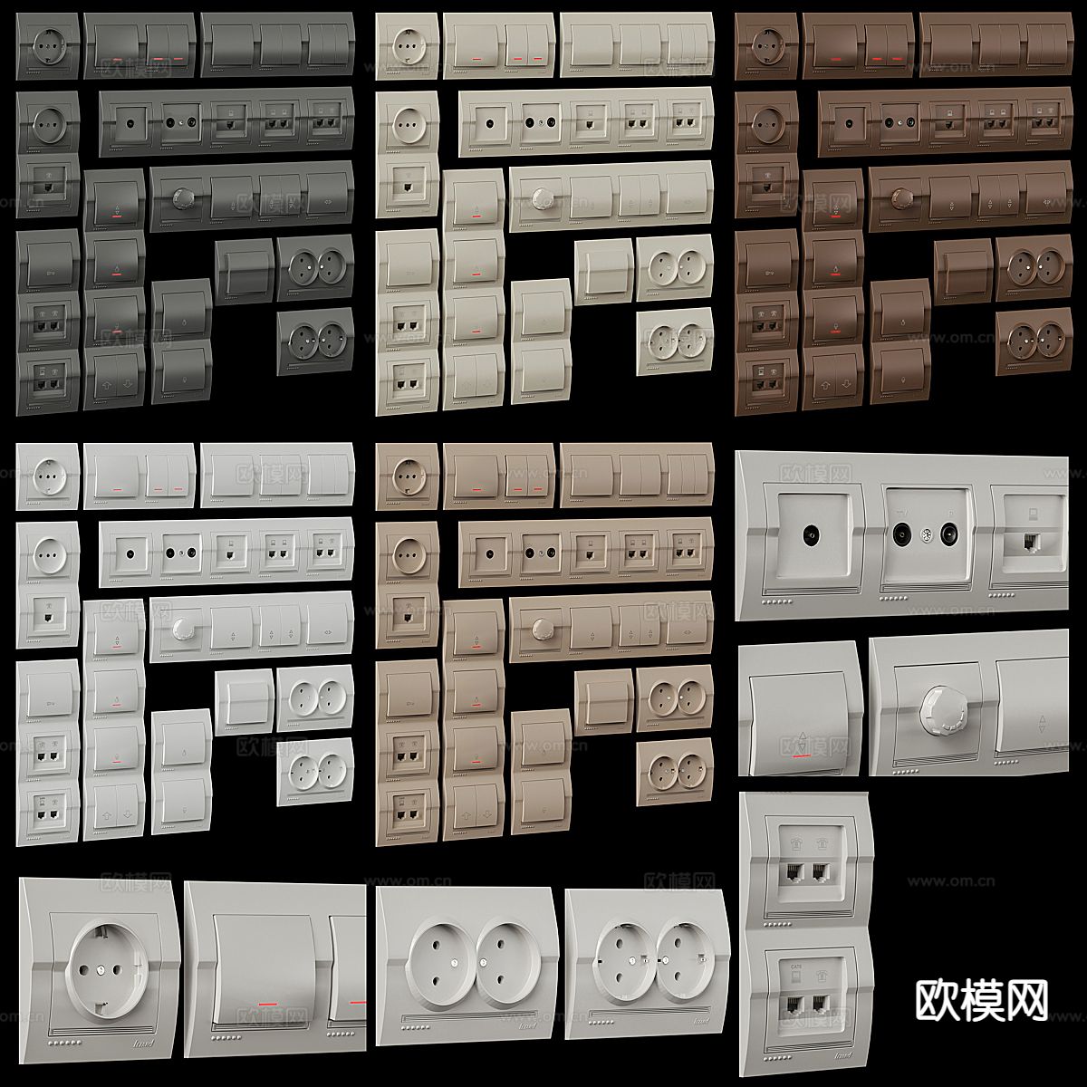 现代插座开关 面板3d模型下载（渲染图2）
