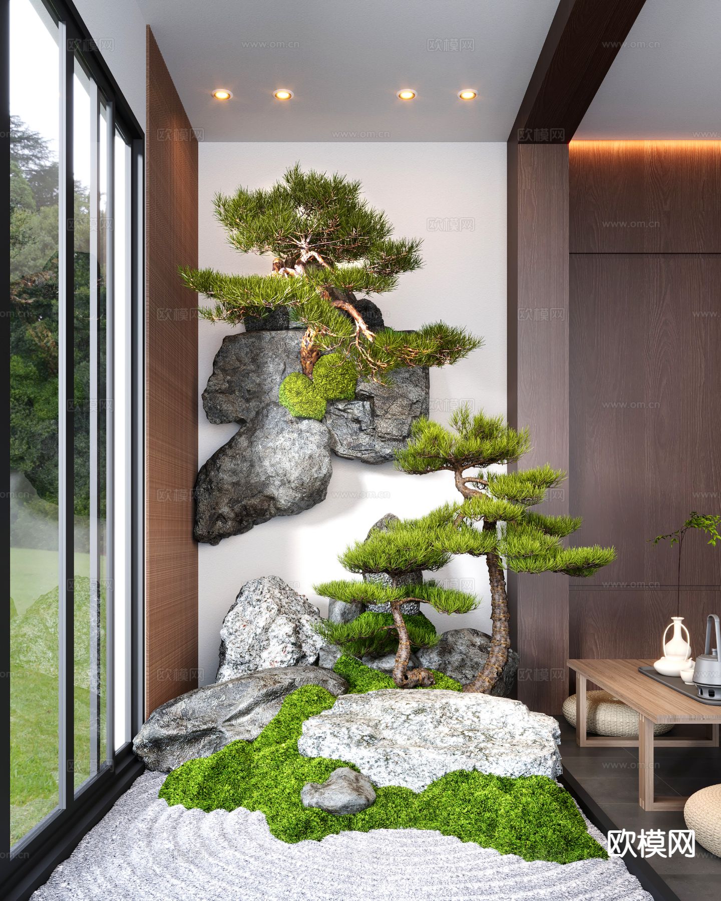 新中式室内景观 苔藓造景3d模型下载