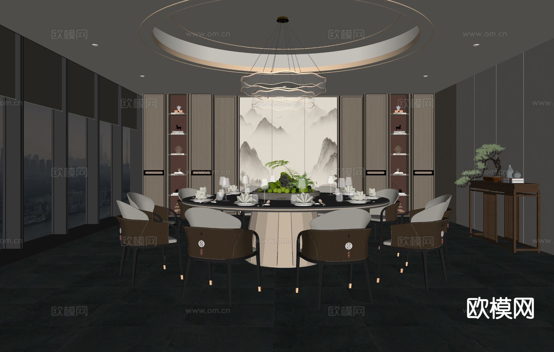 新中式餐厅包厢su模型下载（渲染图1）