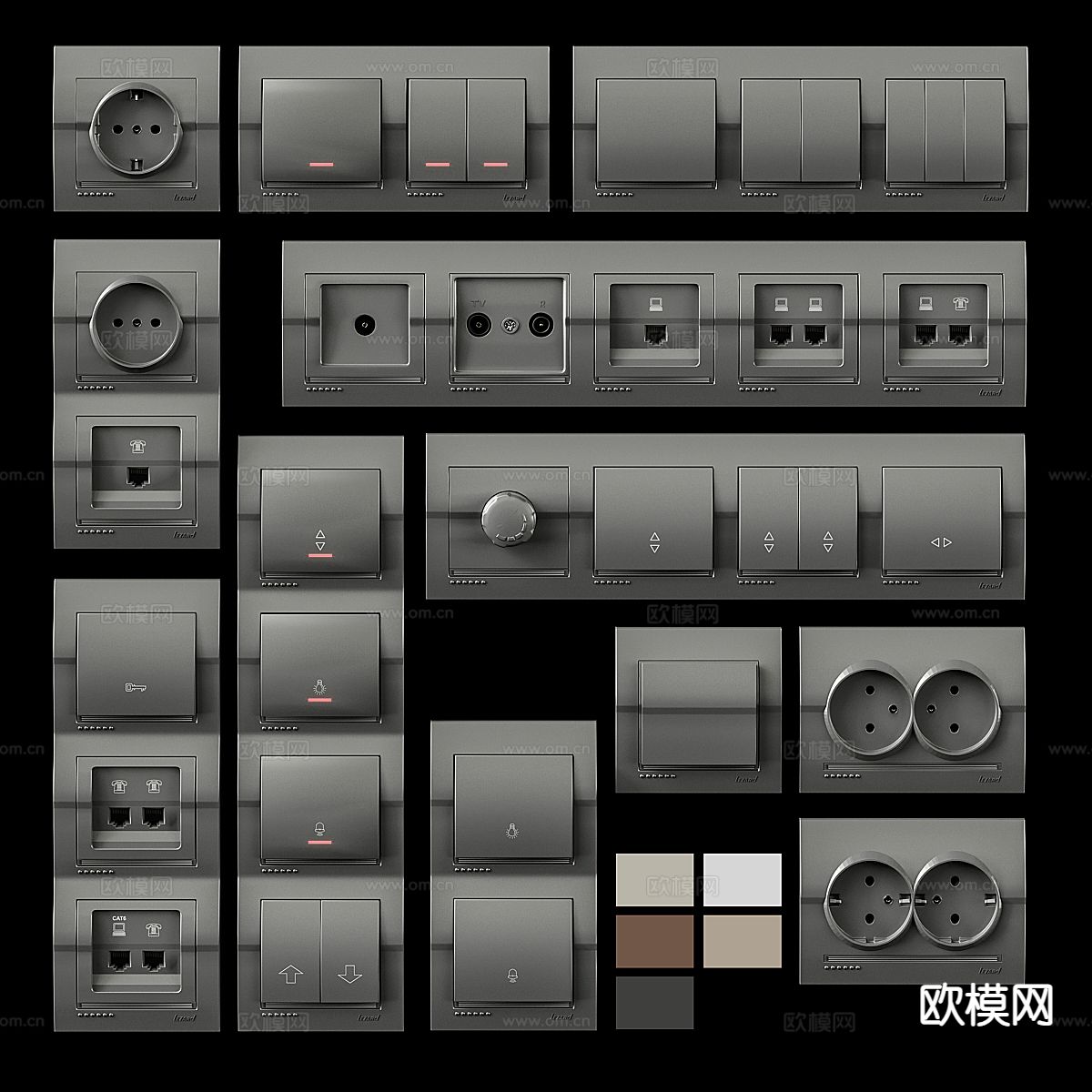 现代插座开关 面板3d模型下载（渲染图3）