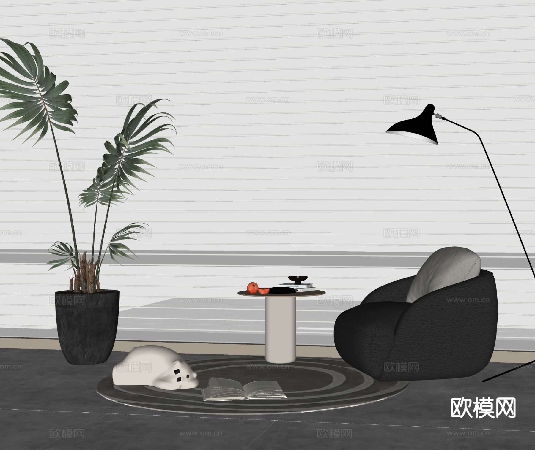 现代单人沙发su模型下载（渲染图1）