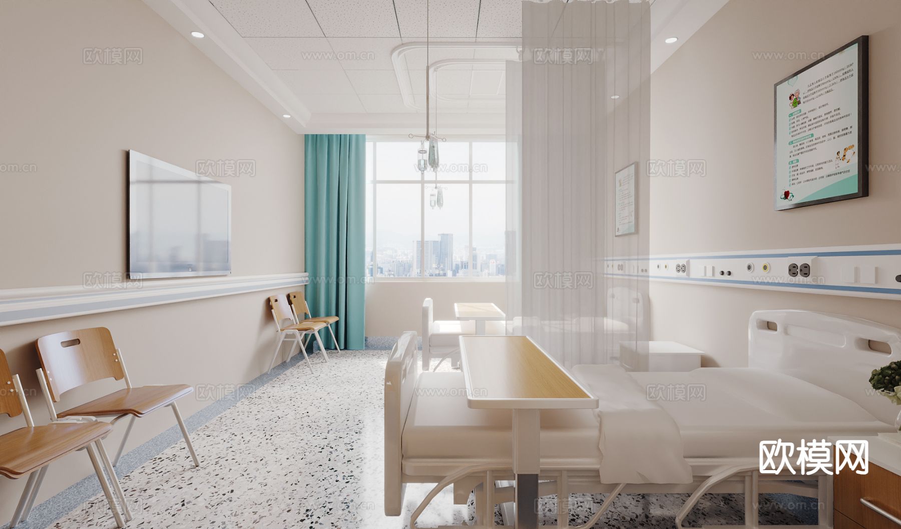 现代医院 病房3d模型下载（渲染图2）