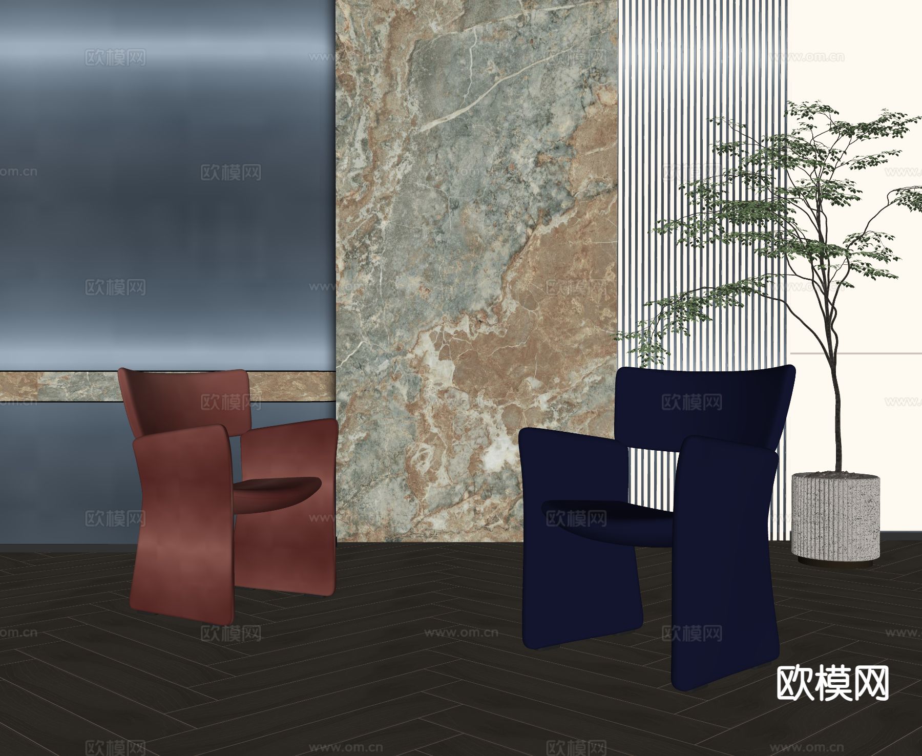 现代单椅 餐椅 梳妆椅su模型下载（渲染图1）