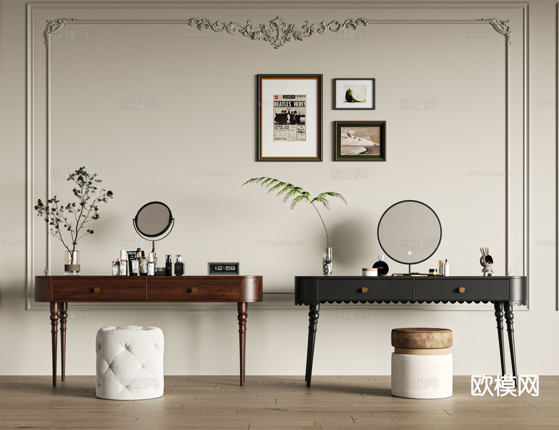 法式梳妆台su模型下载（渲染图2）