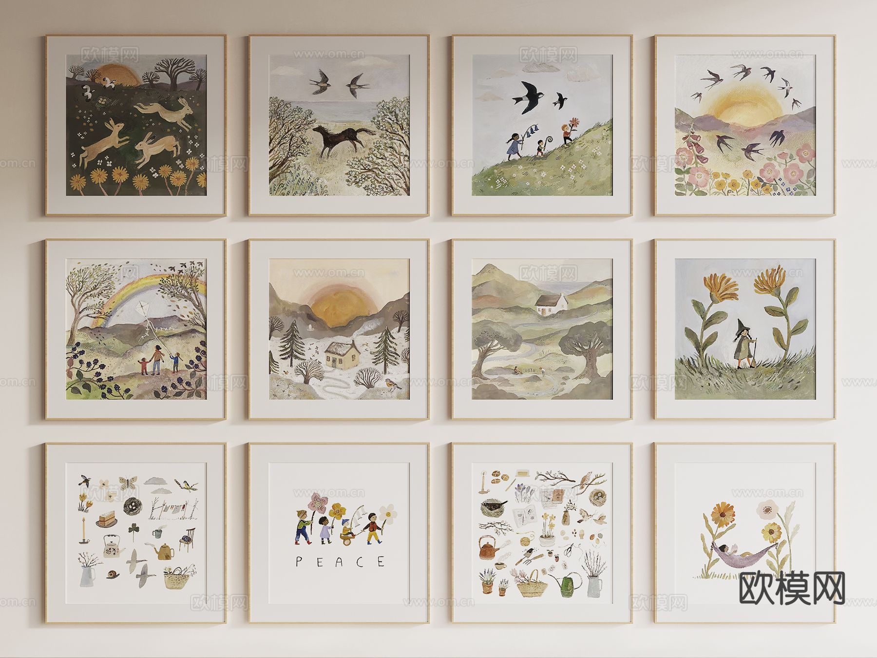 北欧儿童挂画su模型下载（渲染图2）