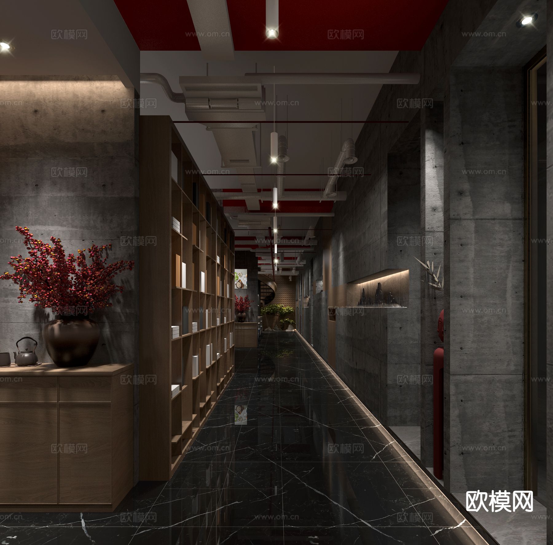 暗黑风中餐厅3d模型下载（渲染图2）