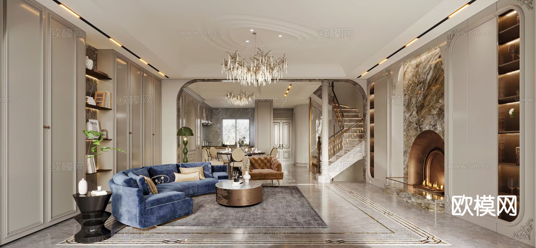 美式客餐厅3d模型下载