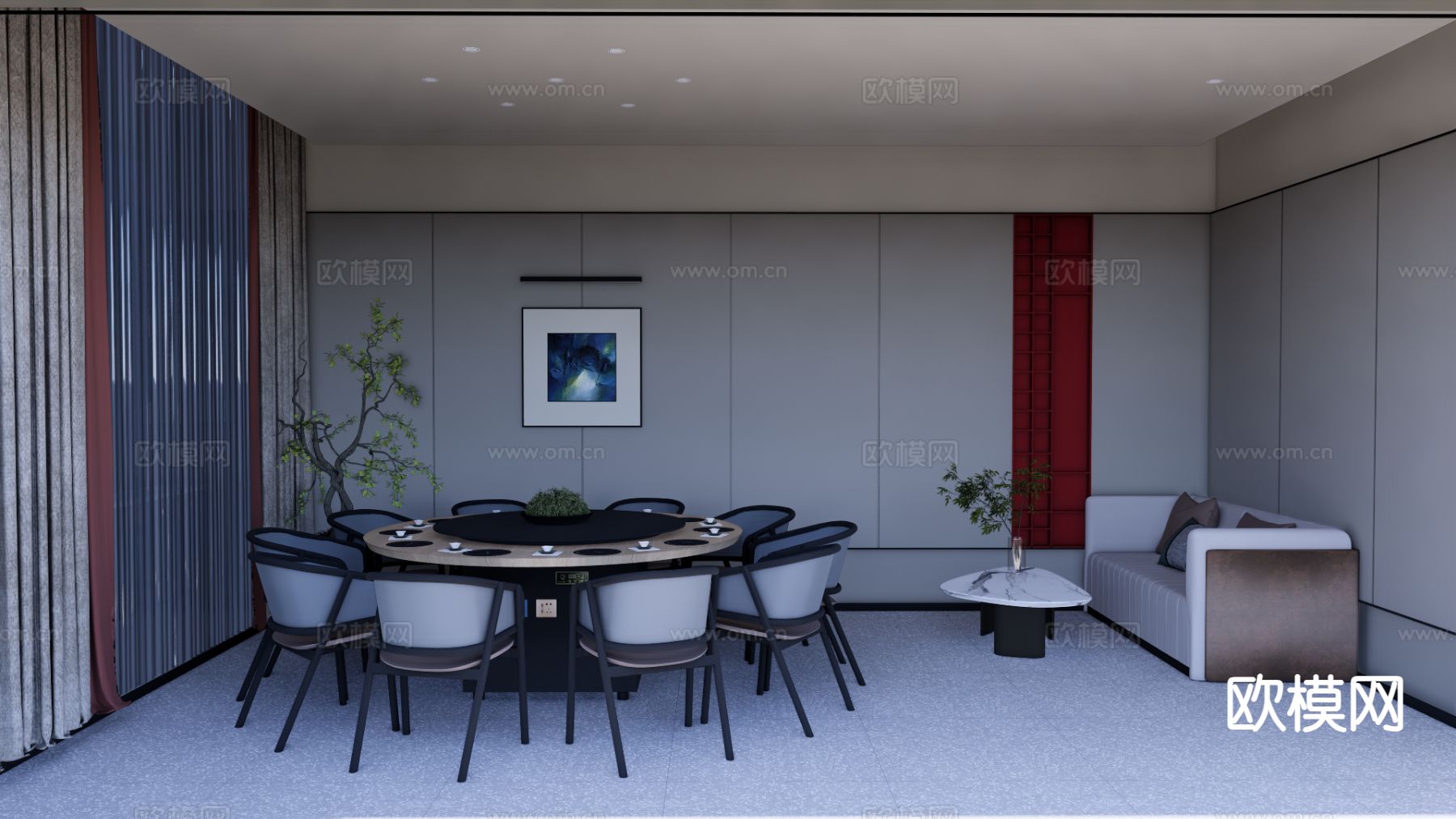 侘寂餐厅包厢su模型