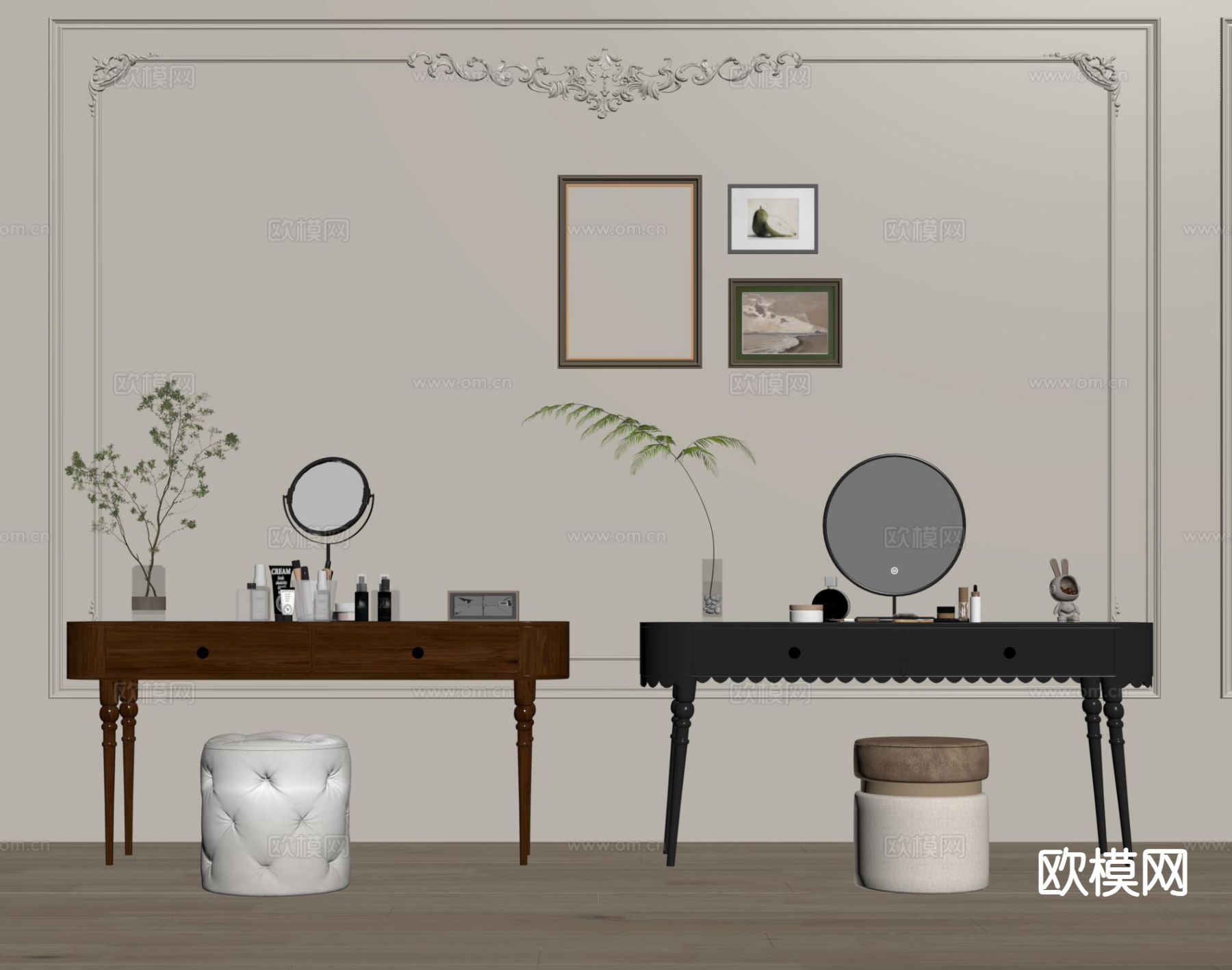 法式梳妆台su模型下载（渲染图1）