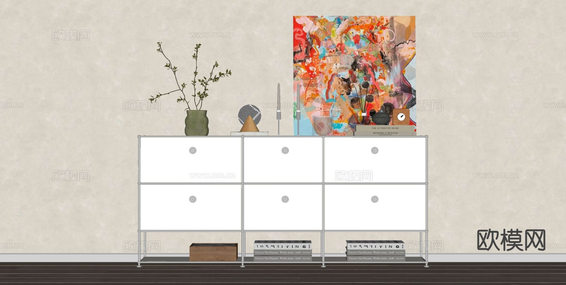 中古风储物柜su模型下载（渲染图1）